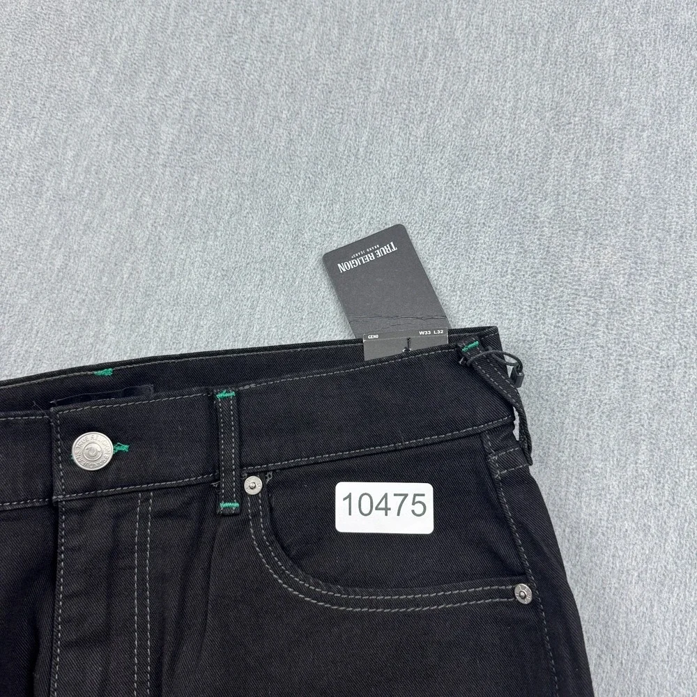 True Religion Jeans Mens 33X32 Black Rinse Denim Geno Relaxed‎ Slim Stretch NWT